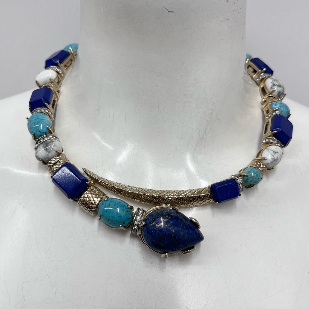 Roberto Cavalli Crystal Stone Snake Collar Necklace‎ Art To Wear - Picture 3 of 10